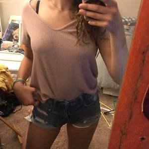 Dusty rose loose waffle t shirt